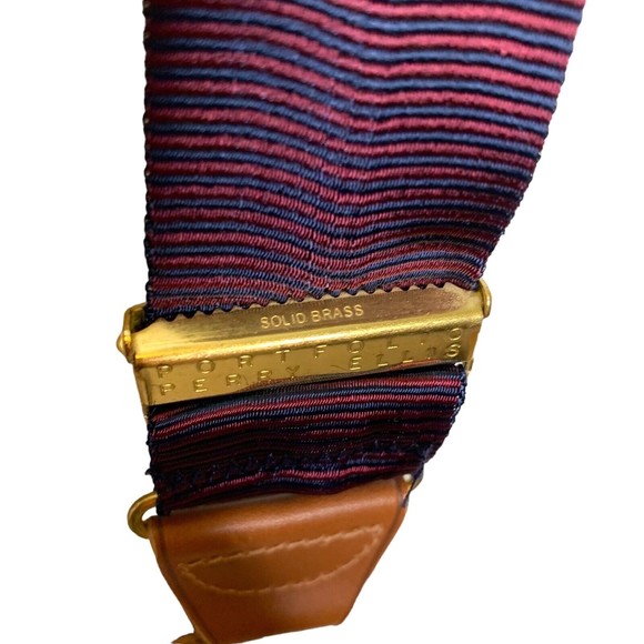 PERRY ELLIS PORTFOLIO Brown Leather Navy Red Stripe Y Suspenders Brass Hardware - Picture 3 of 8